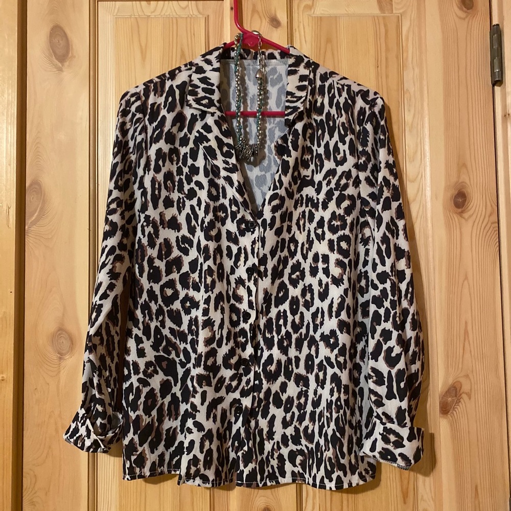 Leopard print button up blouse